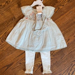 3 piece set - green floral tunic, cream leggings, green headband. 18months. NWT